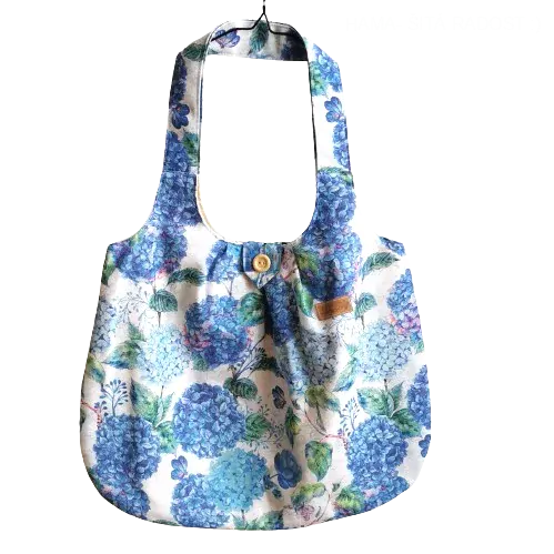 Velká taška HORTENZIE-podšívka tmavomodrý puntíček