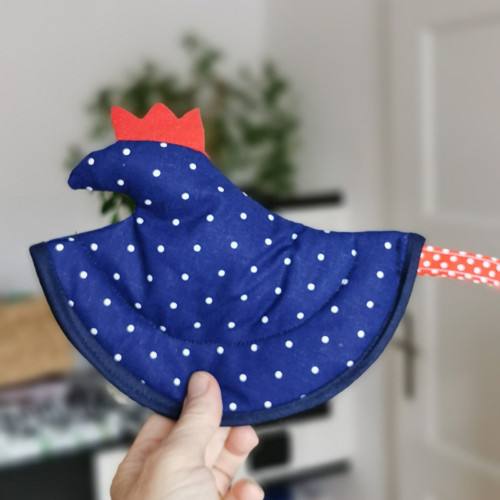 Chňapka SLEPIČKA modrá puntíčky