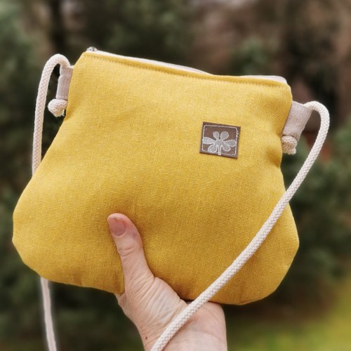 Crossbody taštička na mobil – |lněná ŽLUTÁ