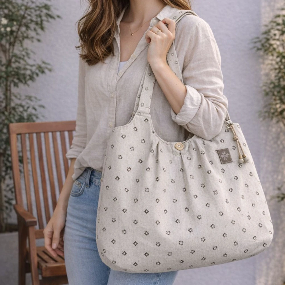 Velká taška HNĚDÁ KVÍTKA